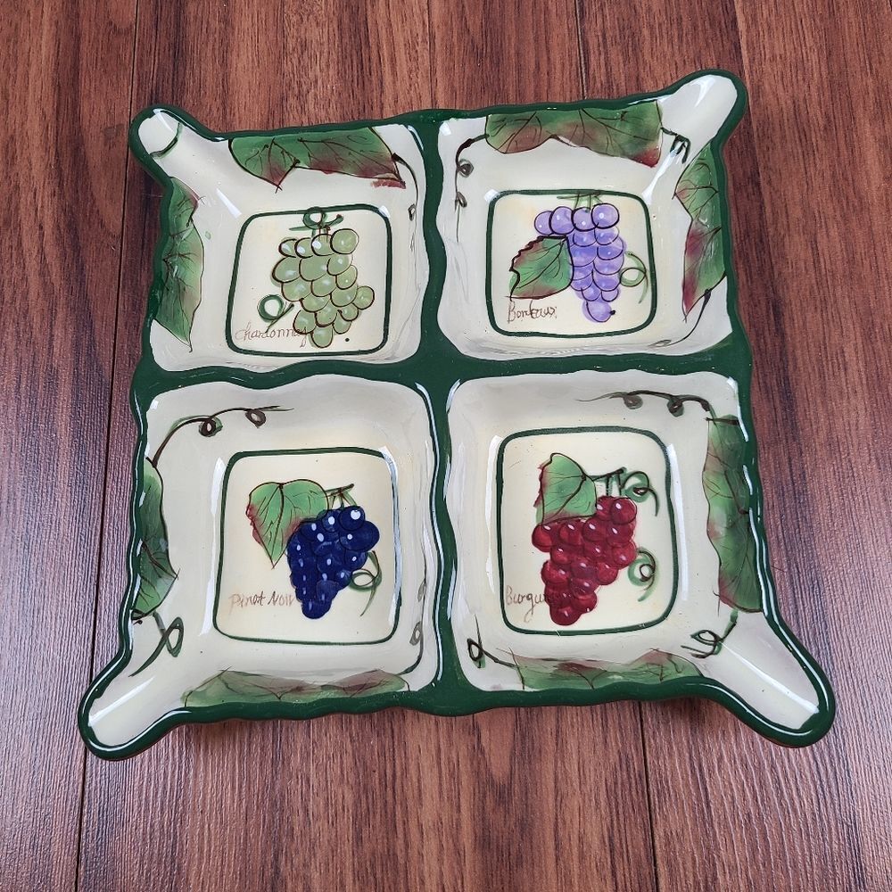 Baum Bros 4 Section Party Plate Dips Cheese Different Wine Grapes Knife Slot